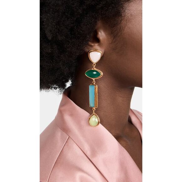 Sylvia Toledano Cascade Earrings Onyx Quartz Chalcedony 22k Gold Plated Bras$365 - Picture 6 of 16